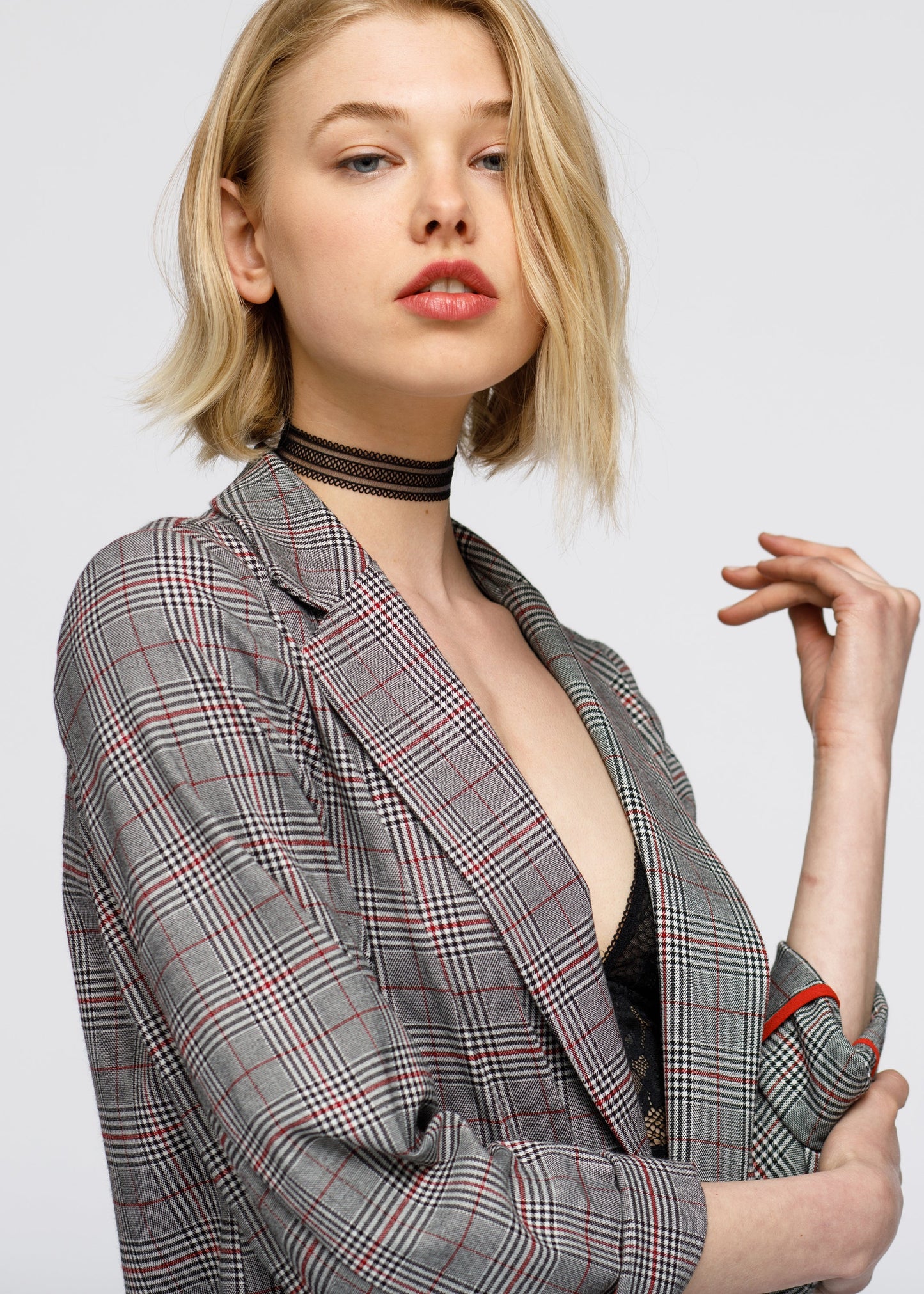 HYSOVA Multi Glen Plaid Blazer In Grey Plaid