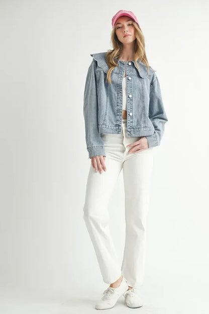 HYSOVA Scallop Peter Pan Collar Denim Jacket