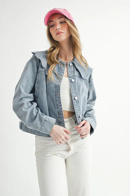 HYSOVA Scallop Peter Pan Collar Denim Jacket