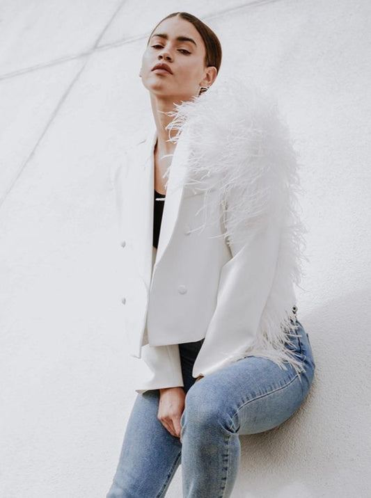 HYSOVA Ostrich Feather Blazer