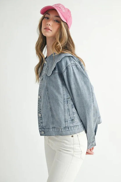 HYSOVA Scallop Peter Pan Collar Denim Jacket