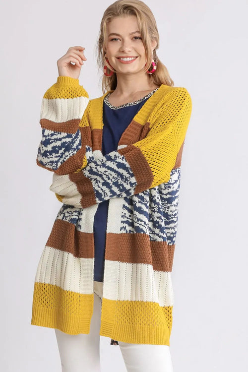 HYSOVA Color Block Open Front Longline Cardigan