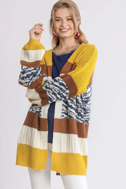 HYSOVA Color Block Open Front Longline Cardigan