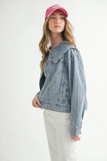 HYSOVA Scallop Peter Pan Collar Denim Jacket