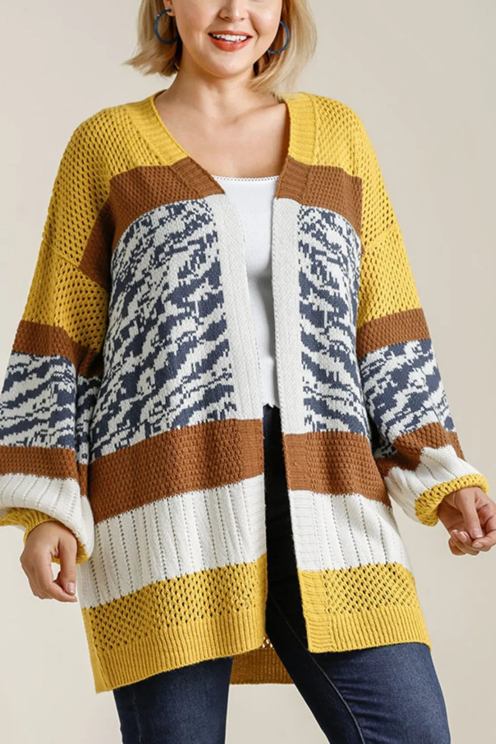 HYSOVA Color Block Open Front Longline Cardigan