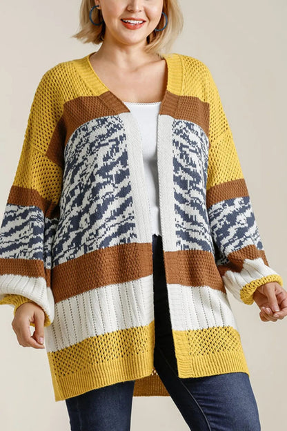 HYSOVA Color Block Open Front Longline Cardigan