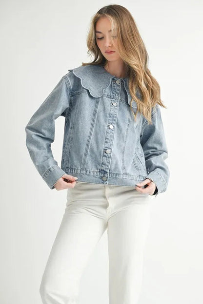 HYSOVA Scallop Peter Pan Collar Denim Jacket