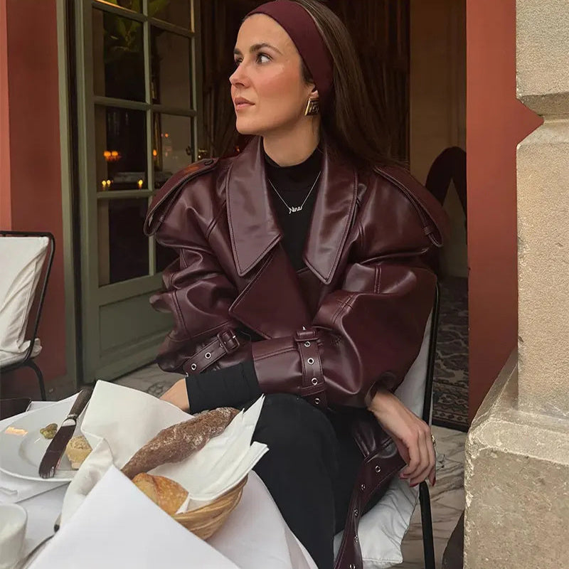 HYSOVA Cropped Leather Jacket