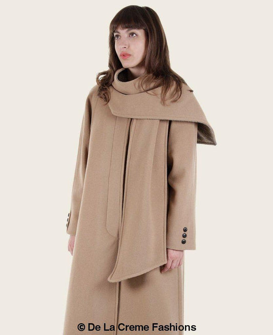 HYSOVA Wool & Cashmere Overcoat With Scarf Detail